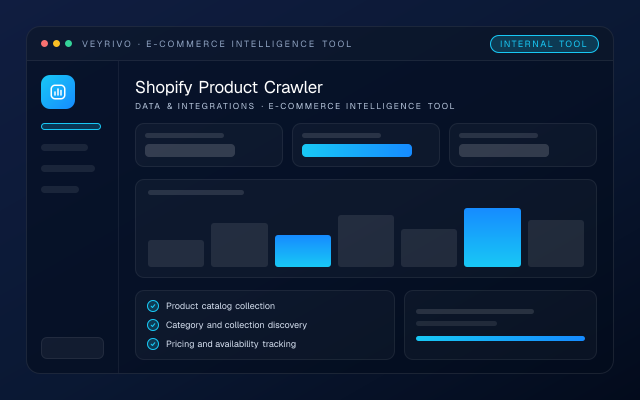 Abstract dashboard mockup for the Shopify Product Crawler